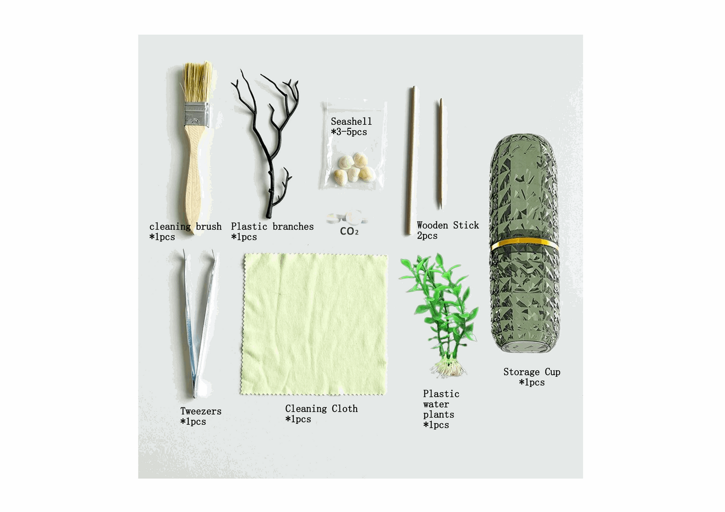 Aquarium Cleaning Kit 9 Pcs Aquascape Tools Kit with Storage Cup CO2 Seashell
