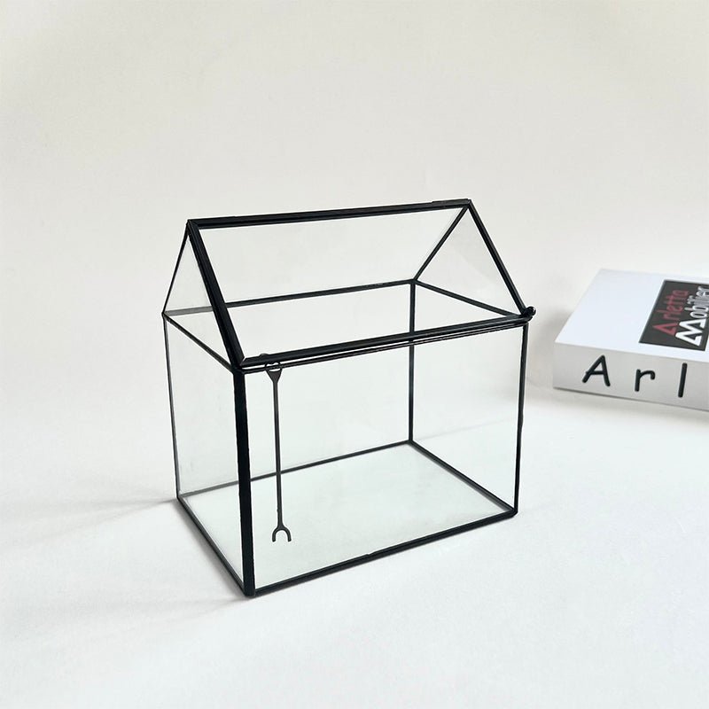 Small 6.1"x6.3"x4.33" Black House Shape Glass Terrarium with Swing Lid
Material
Glass
Special Feature
with lid
Item Weight
1.68 Pounds
Shape
house shape
Specific Uses For Product
Indoor
Style
geometric
Color
Black
Hou