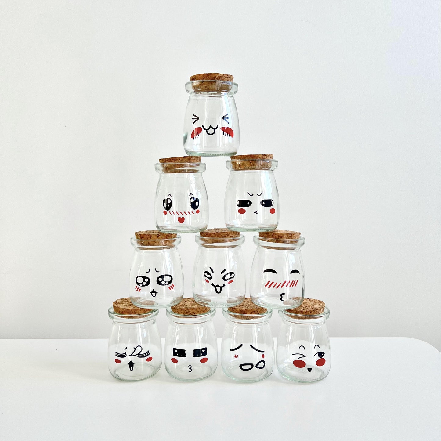 Cute Face Glass Jar with Cork, 2pcs Live Marimo Moss Balls, DIY Terrarium Gift