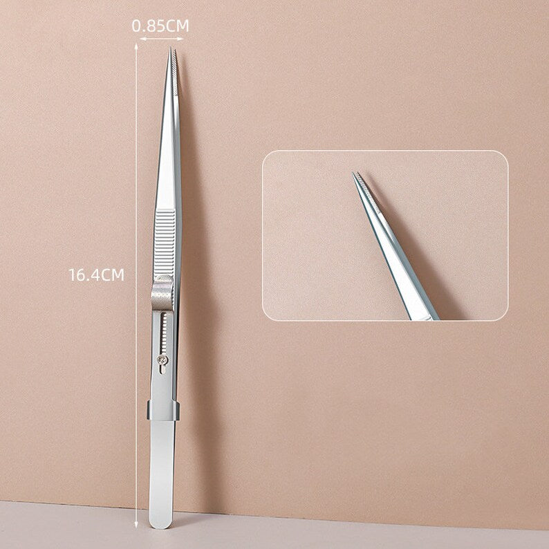 2 Pcs Set 6" Durable Stainless Steel Tweezer Set: Rust-resistant, HighMade of stainless steel, resistant to rust and corrosionHighly elastic design, suitable for various sizesAnti-static treatment to prevent static interferenceFeatures