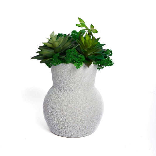 Whimsical Gourd-Shaped Planter with Preserved Moss and Faux SucculentsBring a slice of nature's tranquility into your environment with our Gourd-Shaped Planter. This charming piece, designed to resemble a gourd, offers an enchanting bl