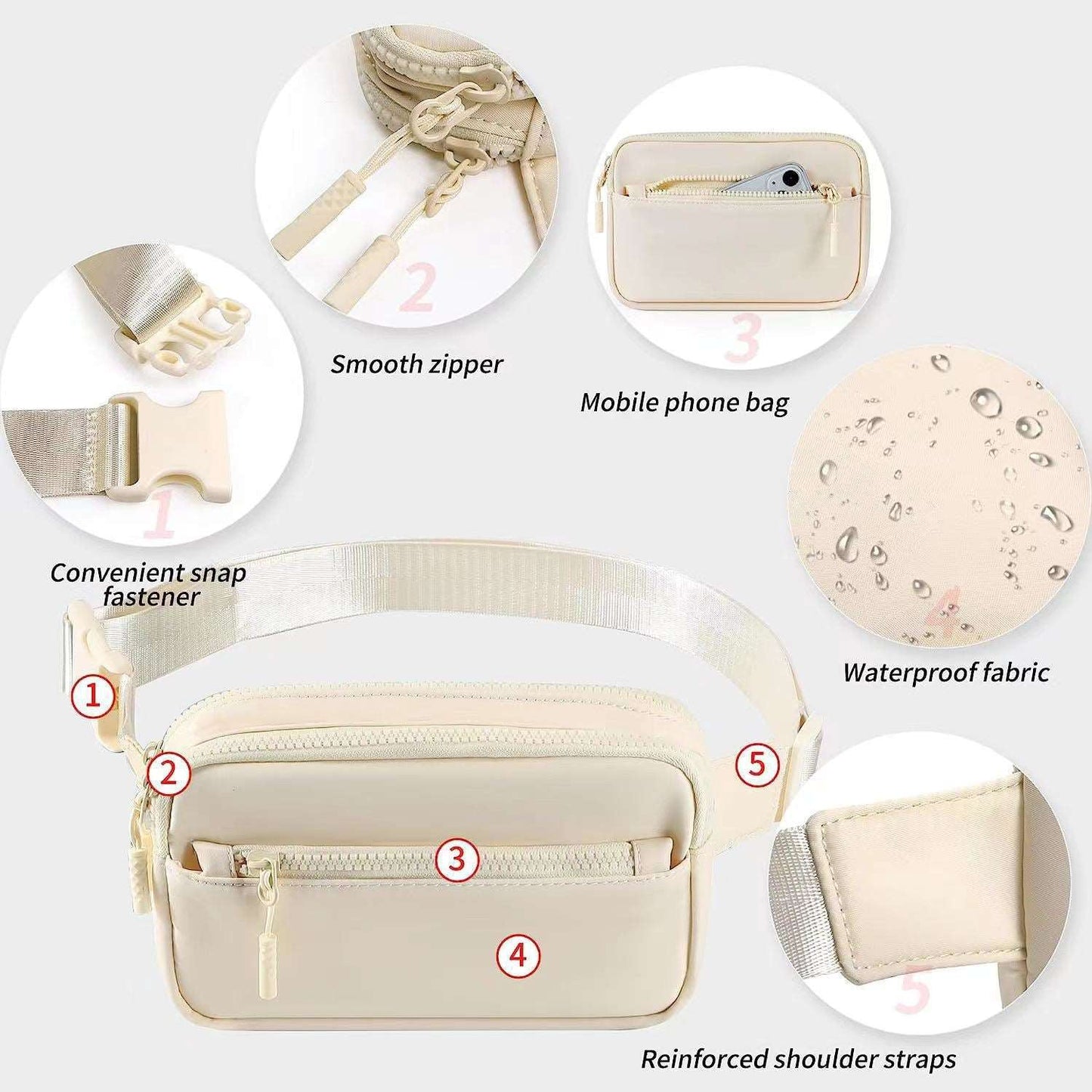 Fanny Packs for Women Men, Belt Bag with 4 Zipper Pockets, Fashion Waist Packs, Lightweight Crossbody Bags with Adjustable Strap for Workout/Running/Hiking