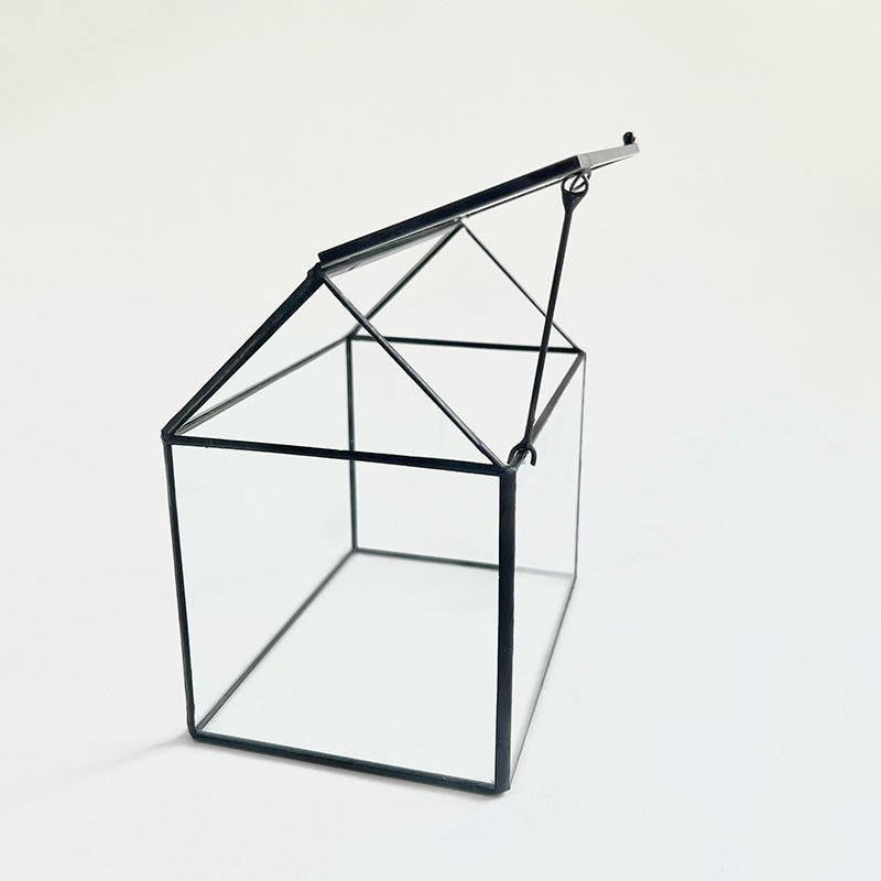 Small 6.1"x6.3"x4.33" Black House Shape Glass Terrarium with Swing Lid
Material
Glass
Special Feature
with lid
Item Weight
1.68 Pounds
Shape
house shape
Specific Uses For Product
Indoor
Style
geometric
Color
Black
Hou