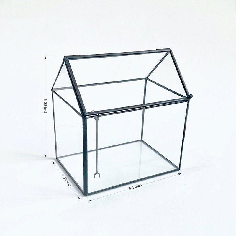Small 6.1"x6.3"x4.33" Black House Shape Glass Terrarium with Swing Lid
Material
Glass
Special Feature
with lid
Item Weight
1.68 Pounds
Shape
house shape
Specific Uses For Product
Indoor
Style
geometric
Color
Black
Hou