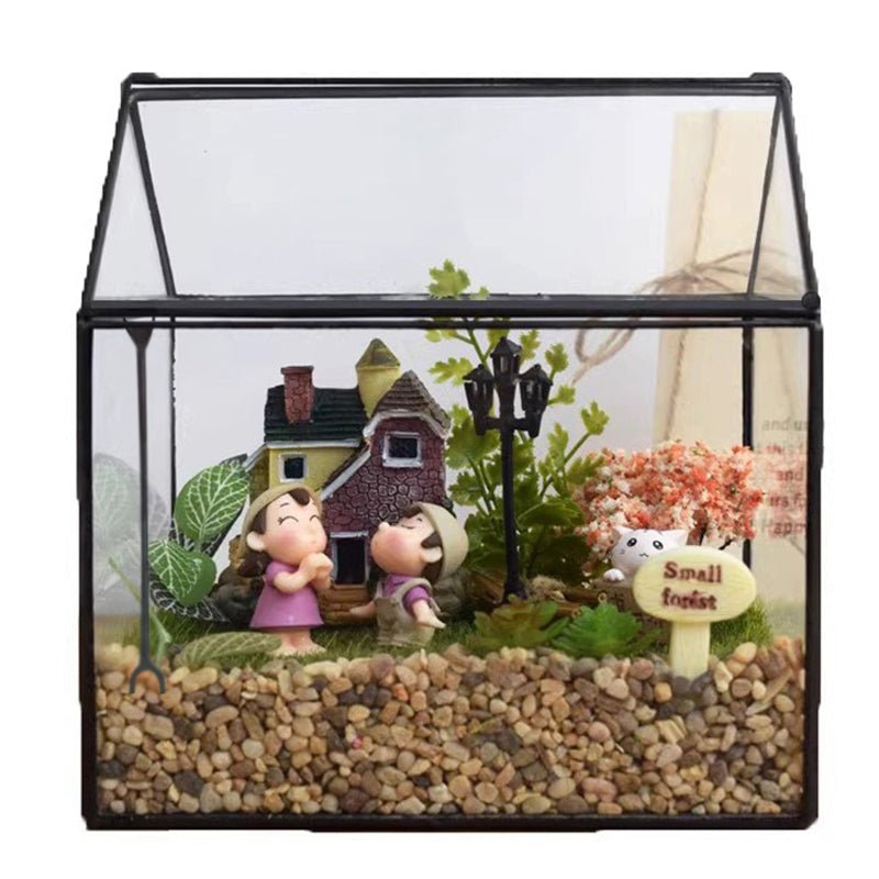 Small 6.1"x6.3"x4.33" Black House Shape Glass Terrarium with Swing Lid
Material
Glass
Special Feature
with lid
Item Weight
1.68 Pounds
Shape
house shape
Specific Uses For Product
Indoor
Style
geometric
Color
Black
Hou