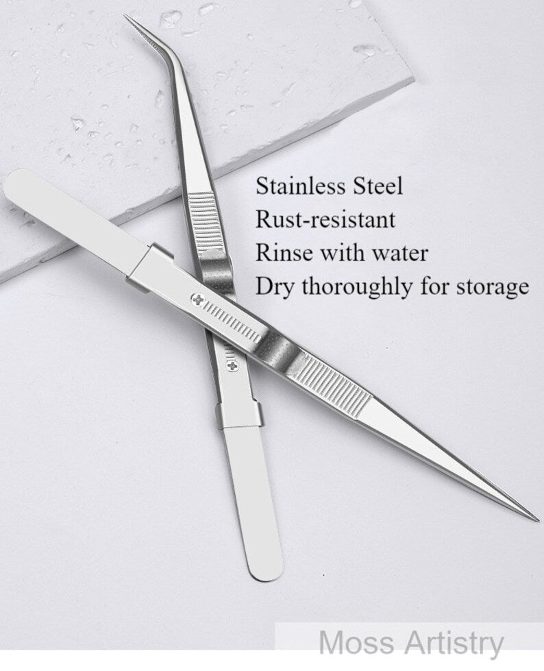 2 Pcs Set 6" Durable Stainless Steel Tweezer Set: Rust-resistant, HighMade of stainless steel, resistant to rust and corrosionHighly elastic design, suitable for various sizesAnti-static treatment to prevent static interferenceFeatures