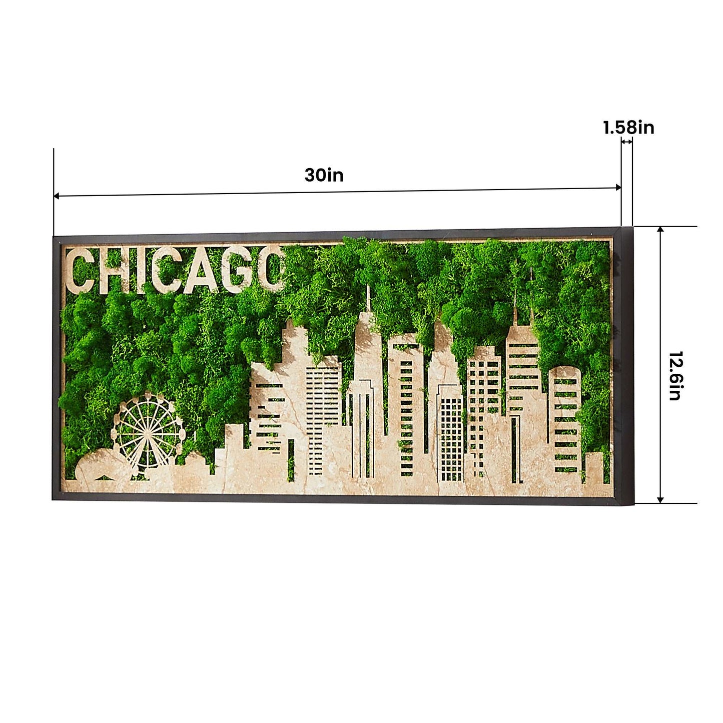 Chicago Moss City Silhouette Metal Wall Art – Urban Elegance Meets Natural Charm