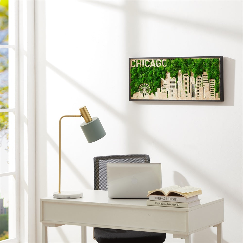 Chicago Moss City Silhouette Metal Wall Art – Urban Elegance Meets Natural Charm - Moss Artistry
