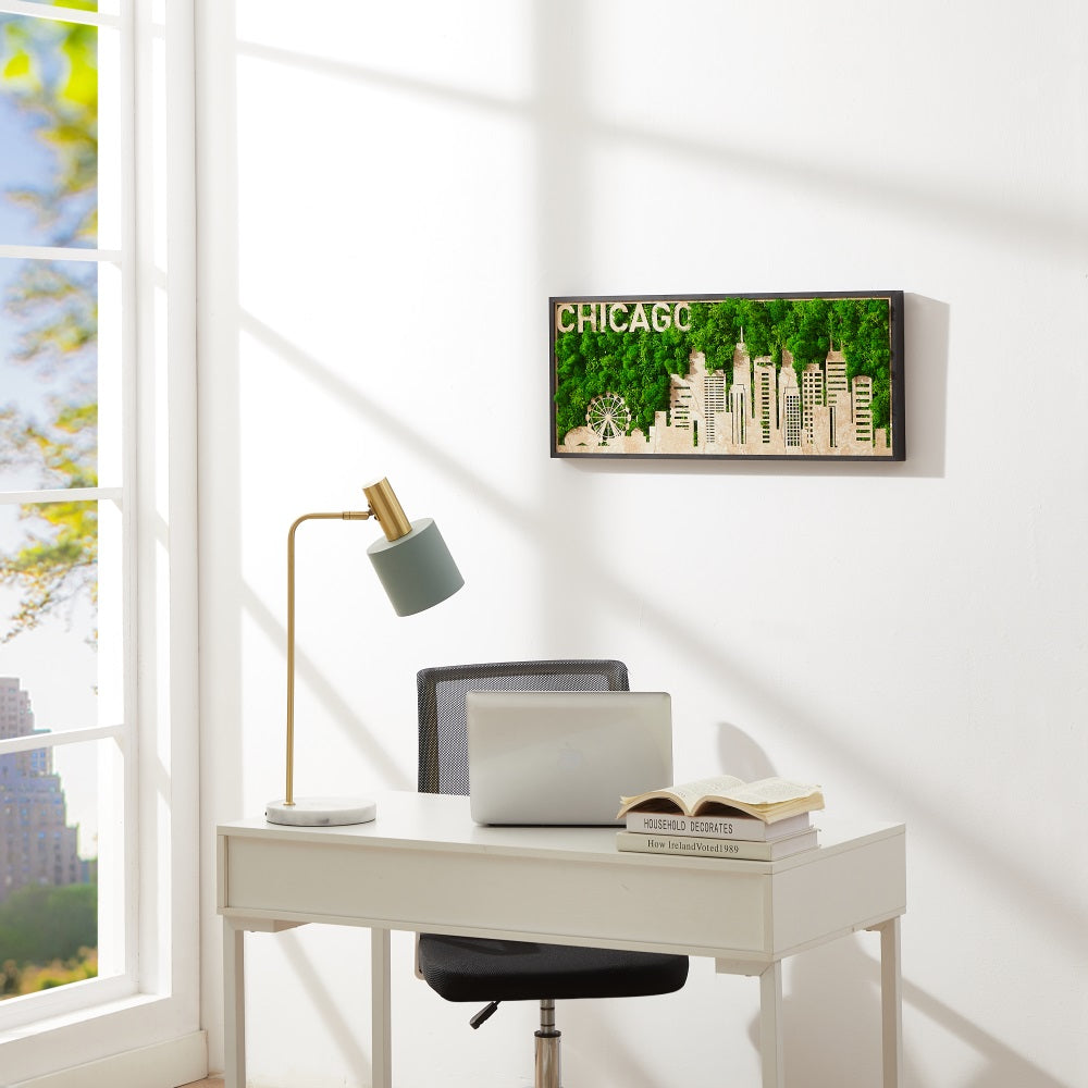 Chicago Moss City Silhouette Metal Wall Art – Urban Elegance Meets Natural Charm - Moss Artistry
