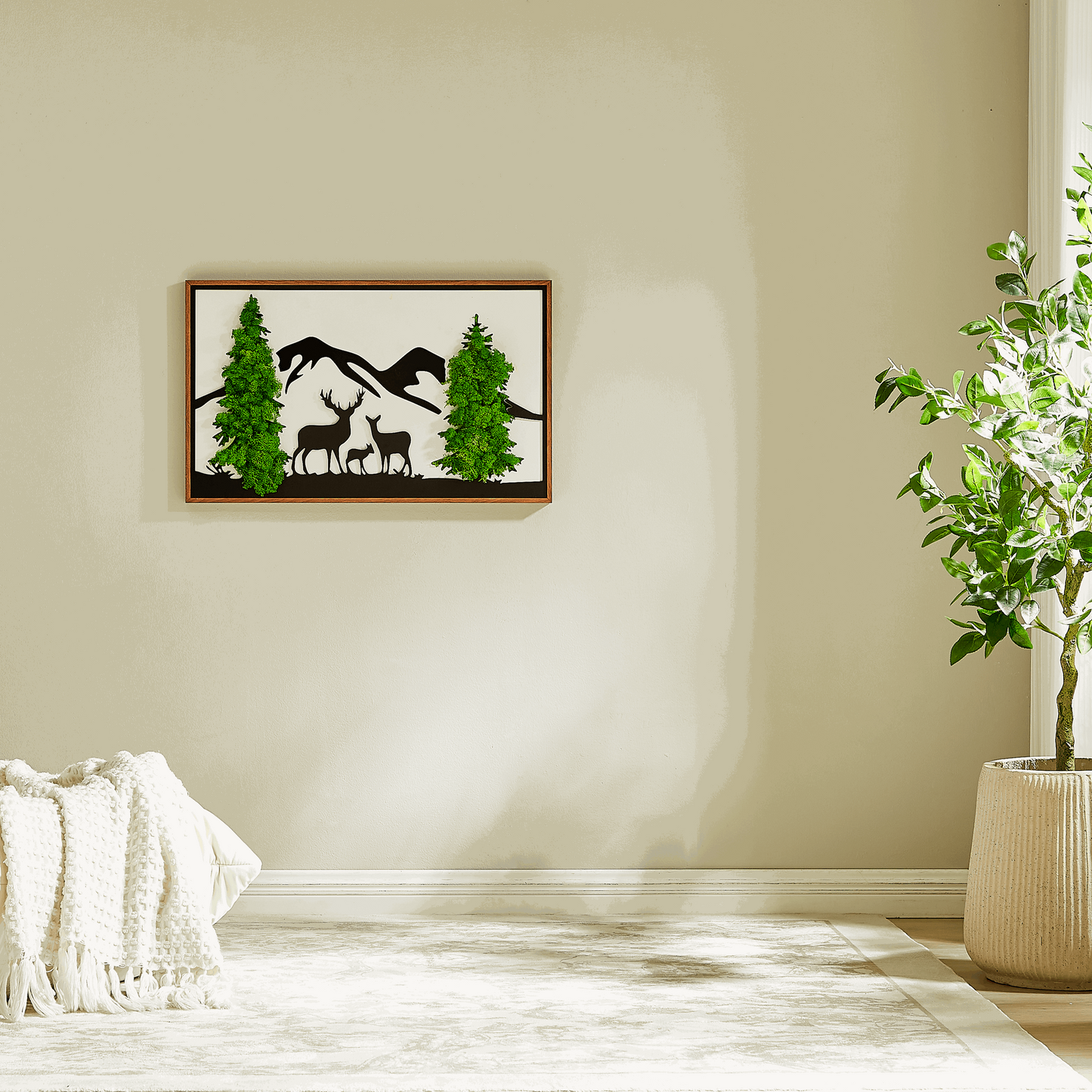 Deer Forest Metal Art Moss Wall Decor – Serenity in Silhouette