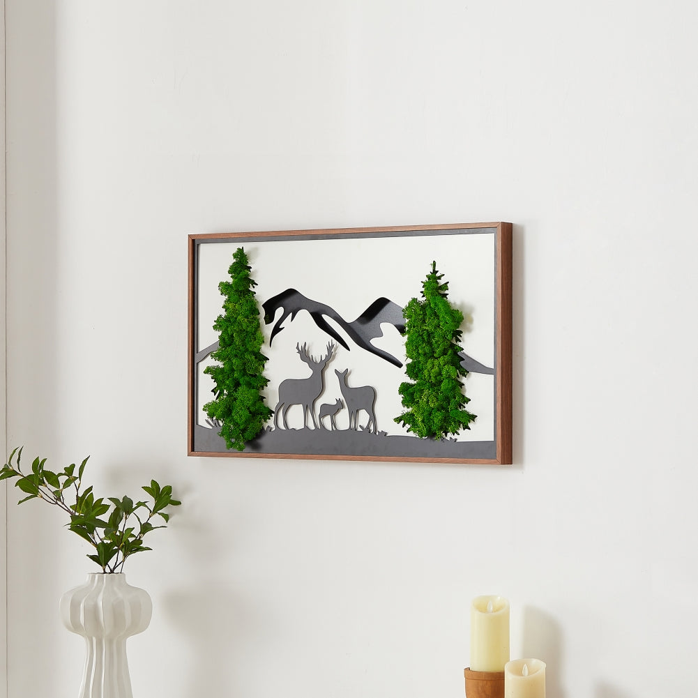 Deer Forest Metal Art Moss Wall Decor – Serenity in Silhouette - Moss Artistry
