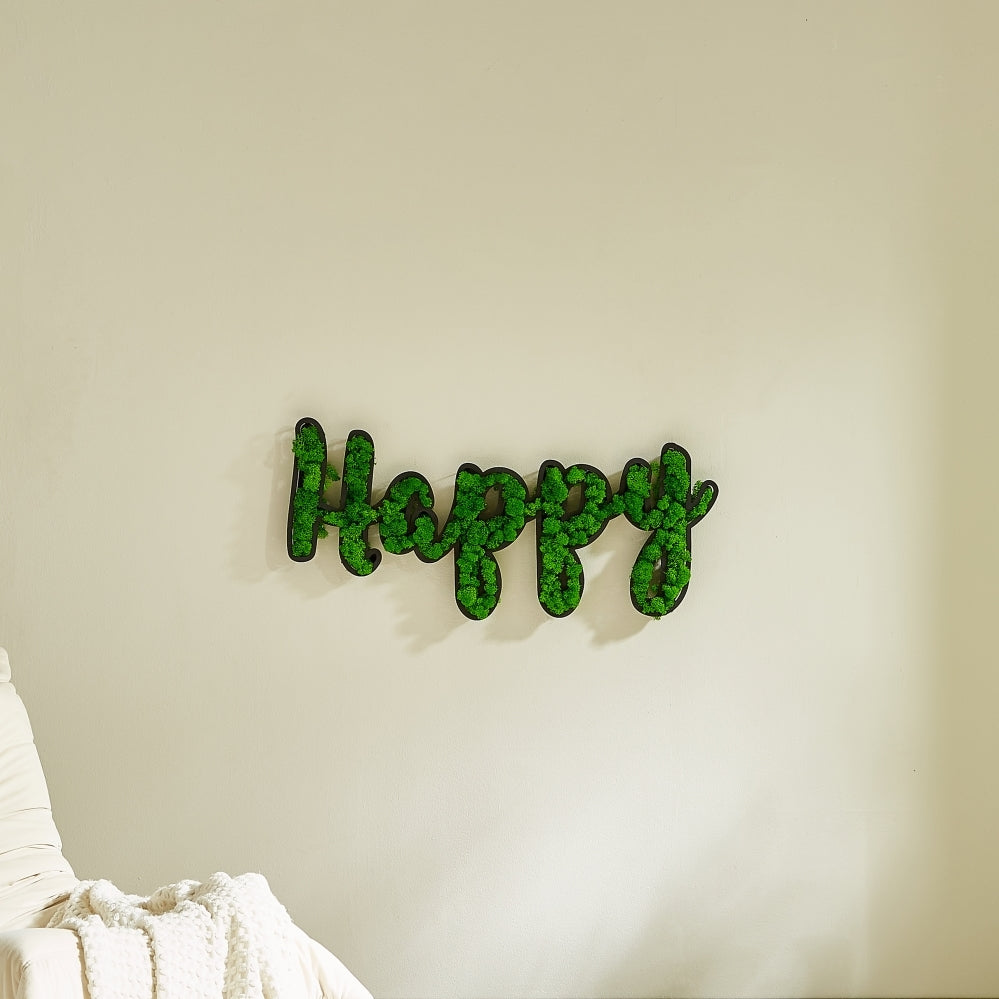"HAPPY" Letter Art Moss Wall Decor – Natural Elegance Meets Cheerful Vibes - Moss Artistry
