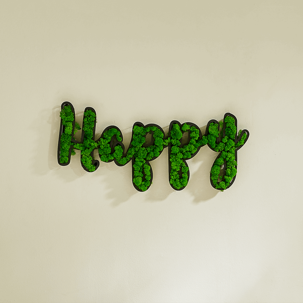 "HAPPY" Letter Art Moss Wall Decor – Natural Elegance Meets Cheerful Vibes