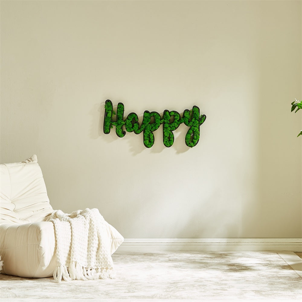 "HAPPY" Letter Art Moss Wall Decor – Natural Elegance Meets Cheerful Vibes - Moss Artistry