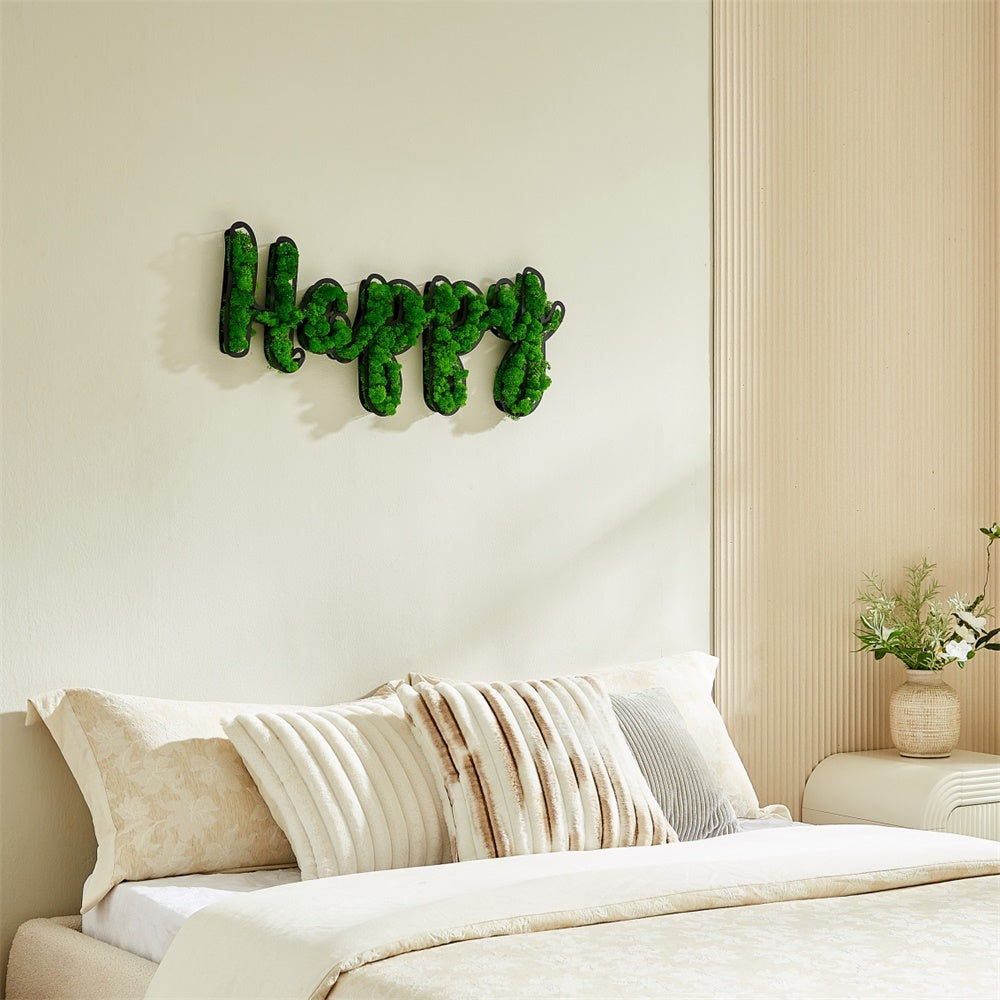 "HAPPY" Letter Art Moss Wall Decor – Natural Elegance Meets Cheerful Vibes - Moss Artistry