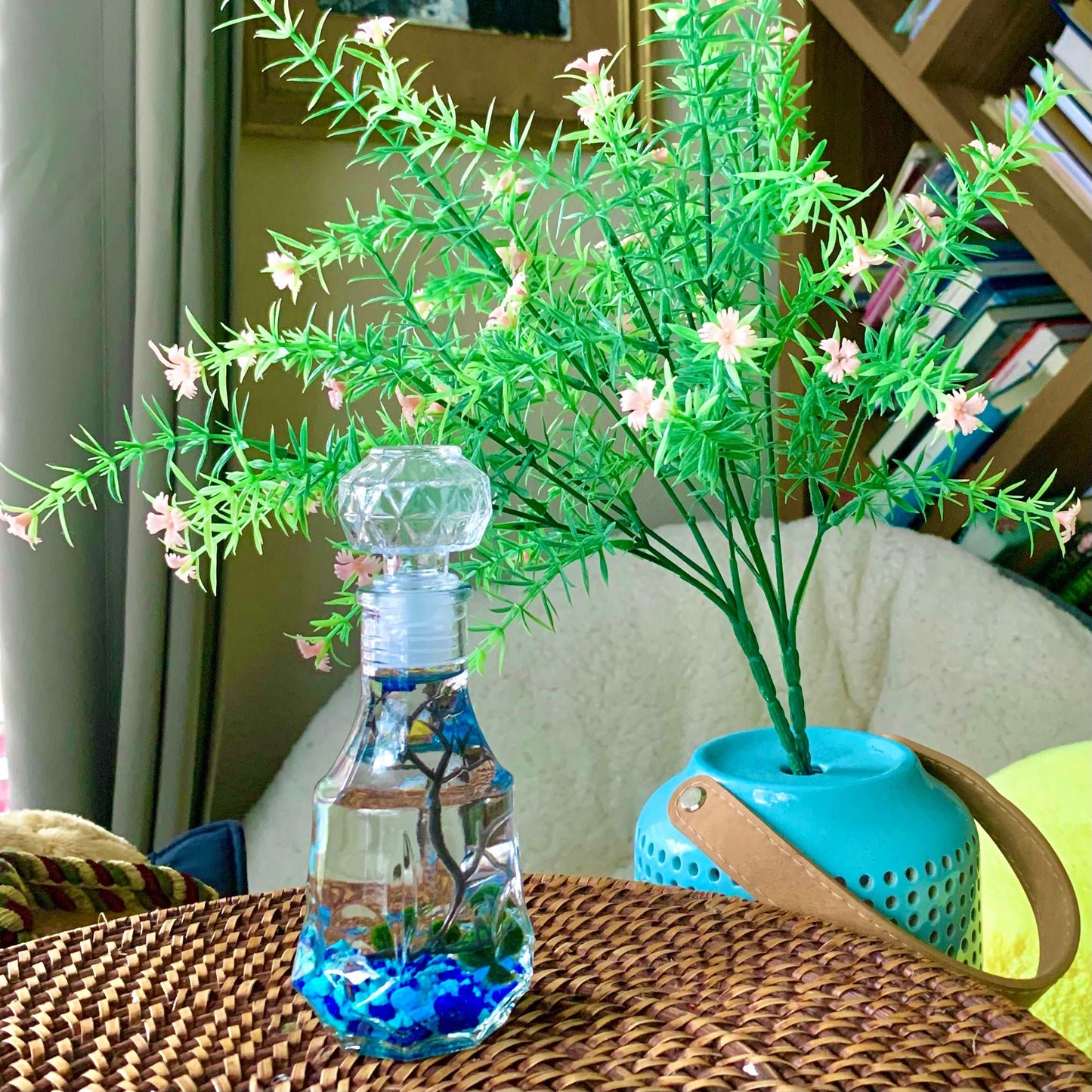 Romantic Marimo Moss Balls Glass Bottle Aquarium With Lid Love Plants for Beginners for Couples Blue