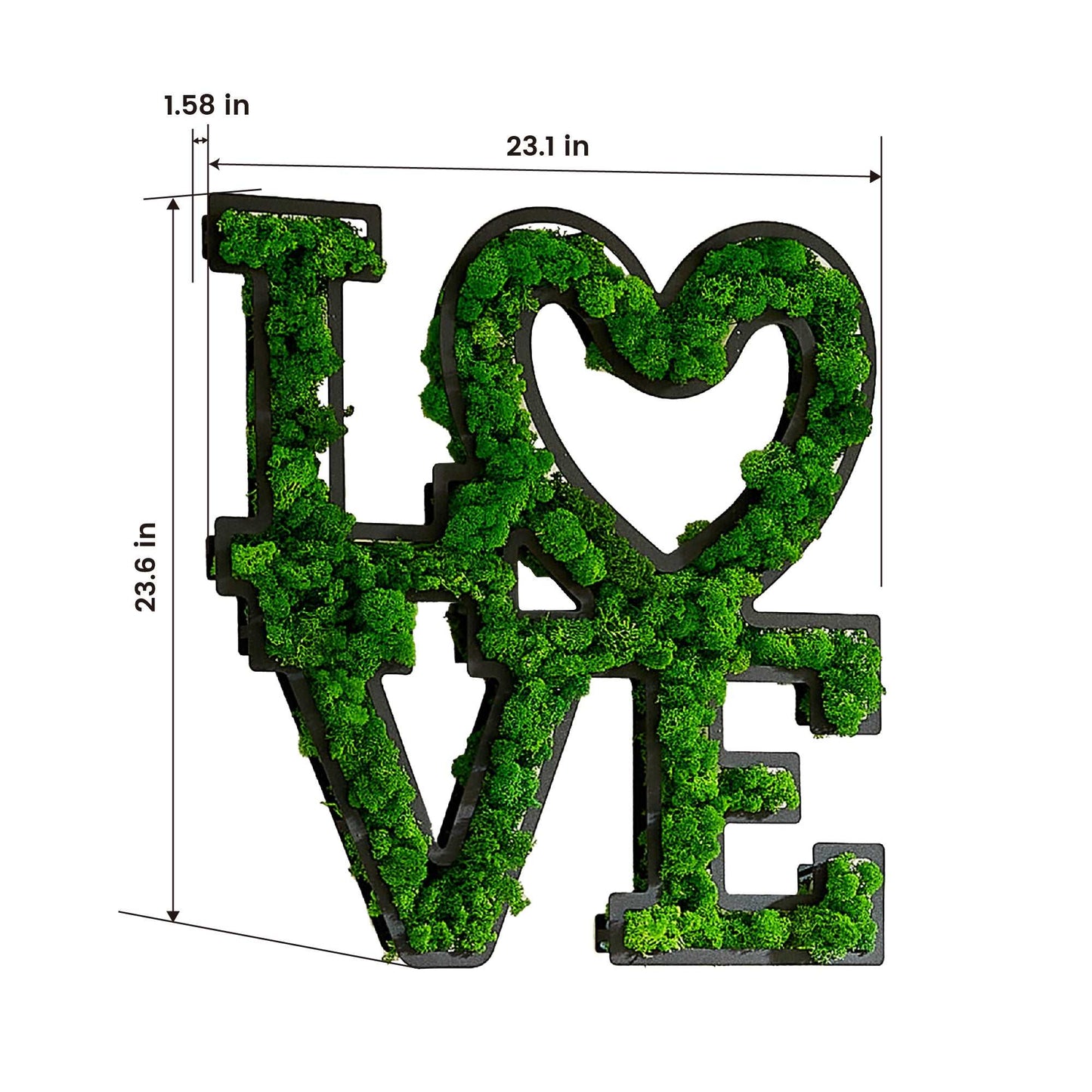 "LOVE" Preserved Moss Wall Art with Wrought Iron FrameOur "LOVE" Moss Wall Decoration is a heartfelt statement piece, meticulously crafted to bring a warm and eco-conscious aesthetic to your space. The lush preserved mo