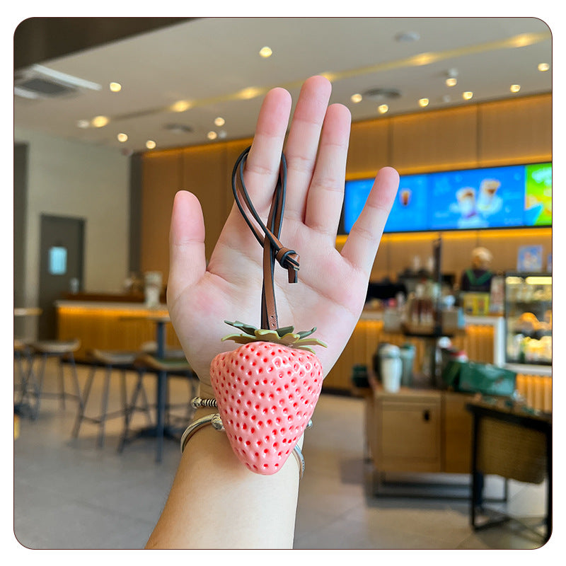 Strawberry Keychain – Red & Pink | Sweet Leather Charm Accessory