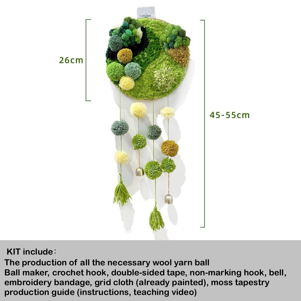Moss Wall Hanging Knitiing,Crochet KIT Handmade Woven Tapestry Moss Art - Moss Artistry