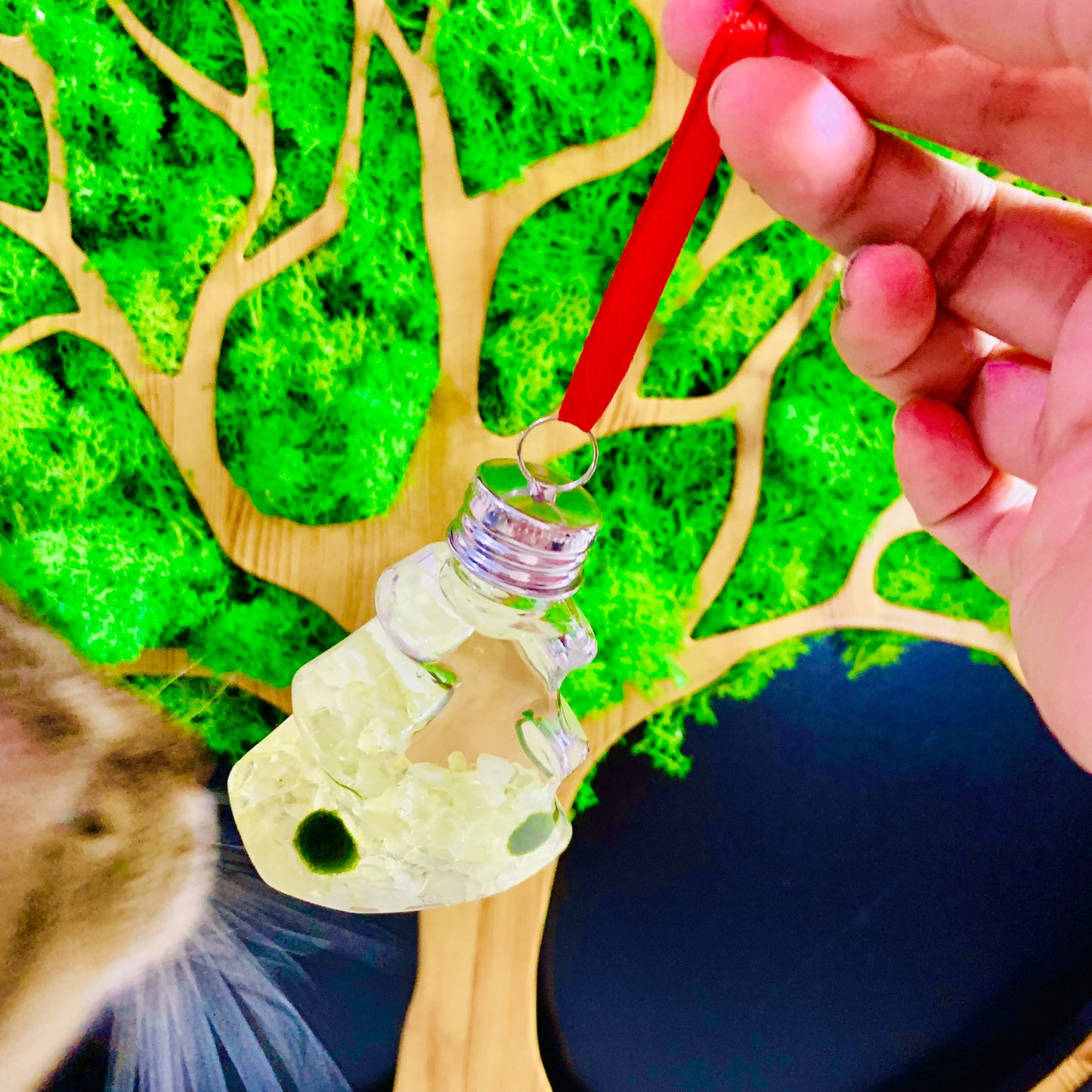 Live Moss Ball Aqua Plant Pet Ornament with Natural Yellow Citrine