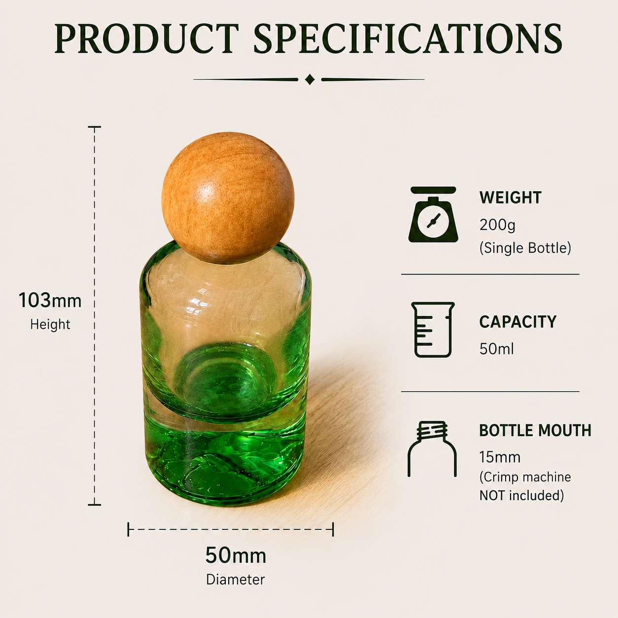 50ml Volcano Glass Spray Bottle Perfume Bottle with Wooden Cap & Gold Spray Pump