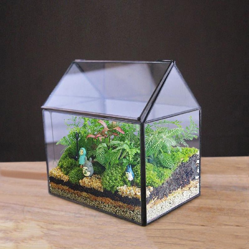 Small 6.1"x6.3"x4.33" Black House Shape Glass Terrarium with Swing Lid


Material
Glass


Special Feature
with lid


Item Weight
1.68 Pounds


Shape
house shape


Specific Uses For Product
Indoor


Style
geometric


Color
Black




Hou