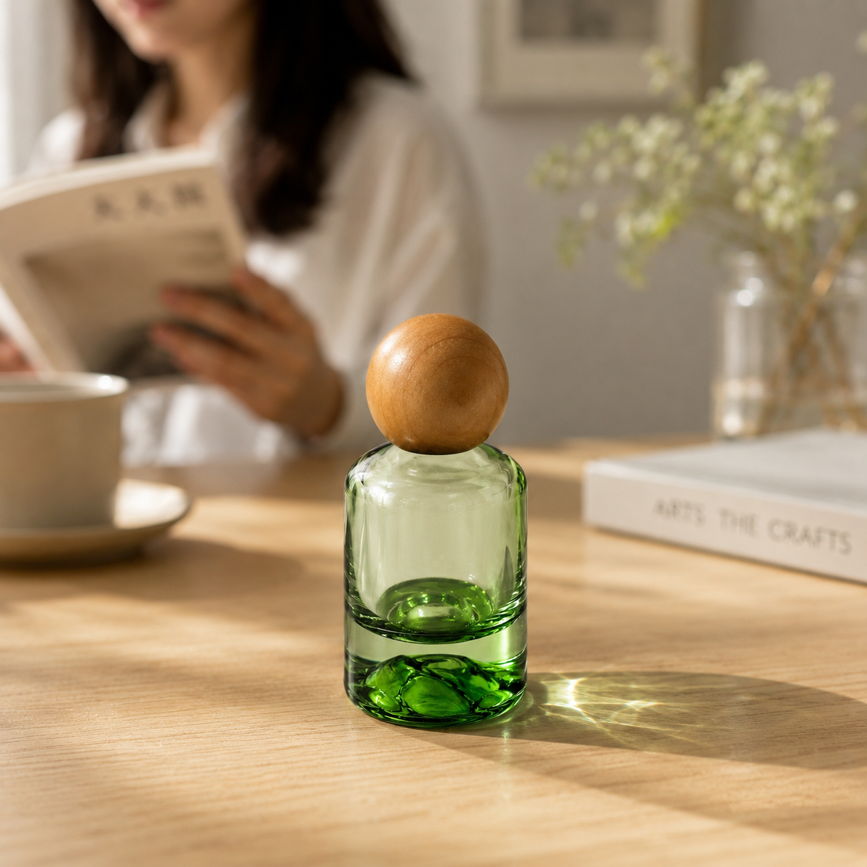 50ml Volcano Glass Spray Bottle Perfume Bottle with Wooden Cap & Gold Spray Pump