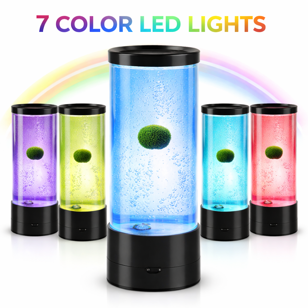 Marimo Tumbler With 1PC Large Marimo Marimo Bubble LED Aquarium Kit – Ambient Desk Light + Live Moss Ball