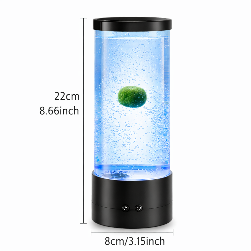 Marimo Tumbler With 1PC Large Marimo Marimo Bubble LED Aquarium Kit – Ambient Desk Light + Live Moss Ball