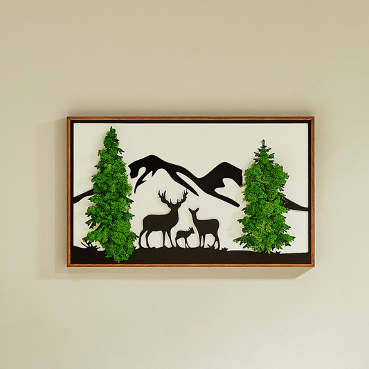 Deer Forest Metal Art Moss Wall Decor – Serenity in Silhouette - Moss Artistry