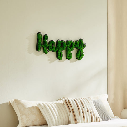 "HAPPY" Letter Art Moss Wall Decor – Natural Elegance Meets Cheerful Vibes - Moss Artistry