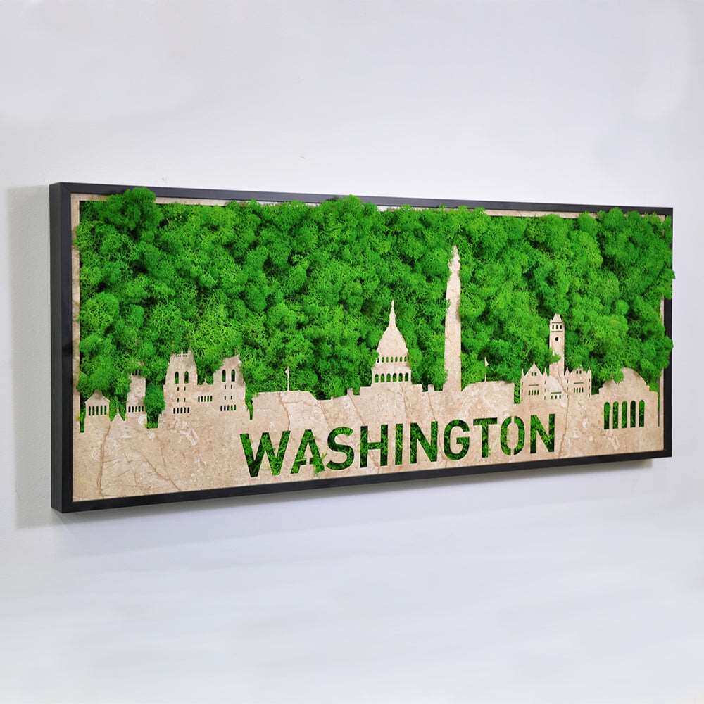 Washington City Silhouette Moss Wall Art Iron Hanging Frame