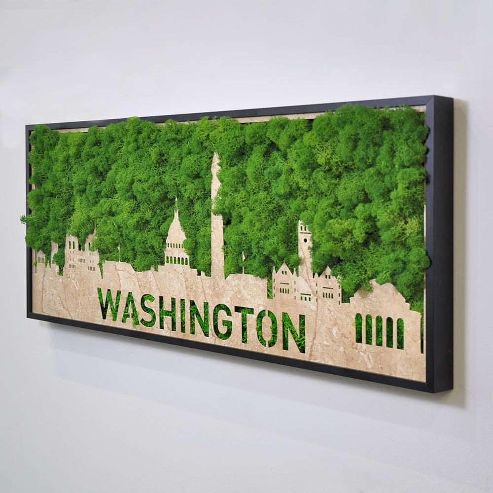 Washington City Silhouette Moss Wall Art Iron Hanging Frame