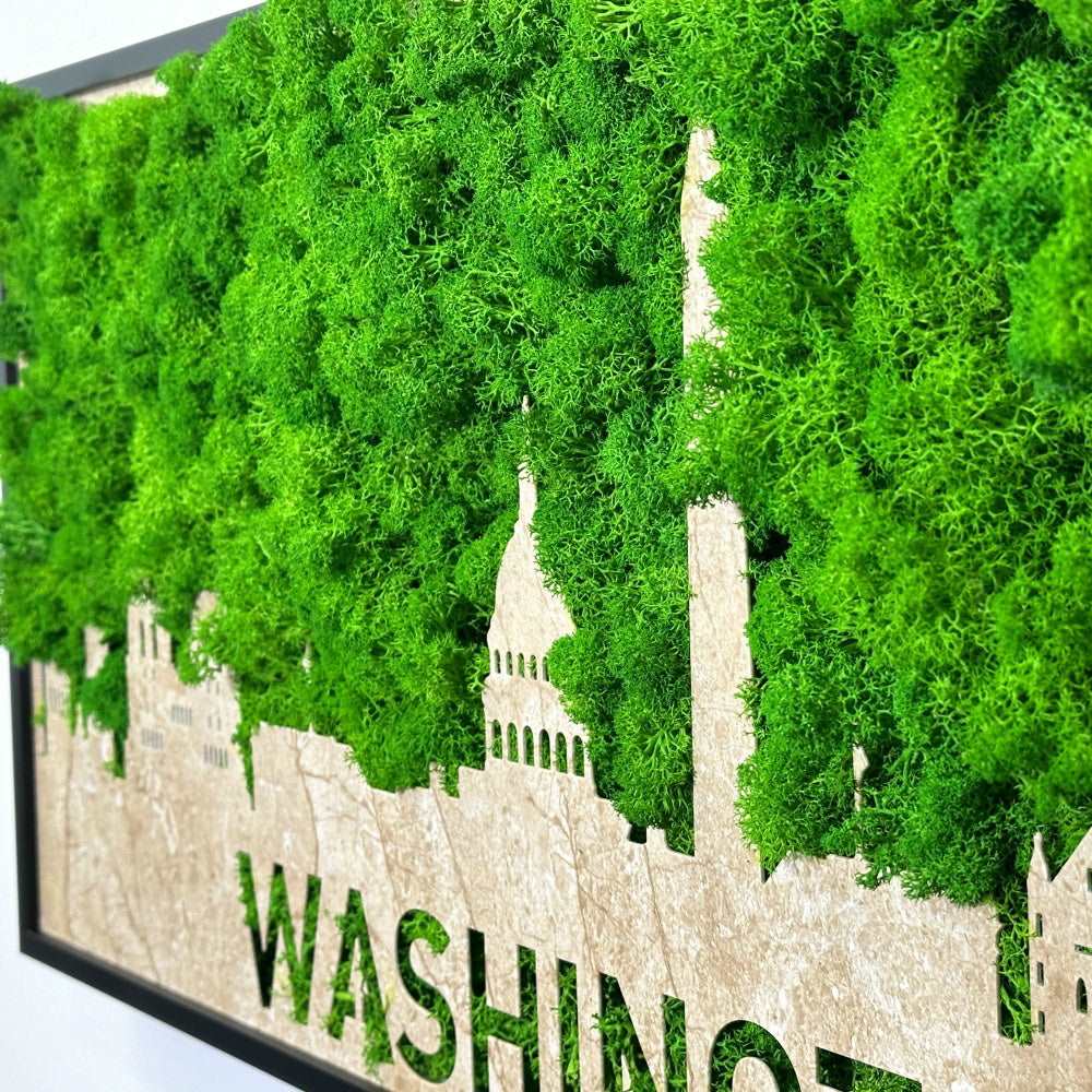 Washington City Silhouette Moss Wall Art Iron Hanging Frame
