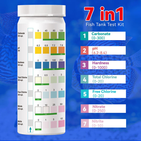 100PCS Water Test Strips Pond Water Test Kit 7 in 1 Water Hardness Tester