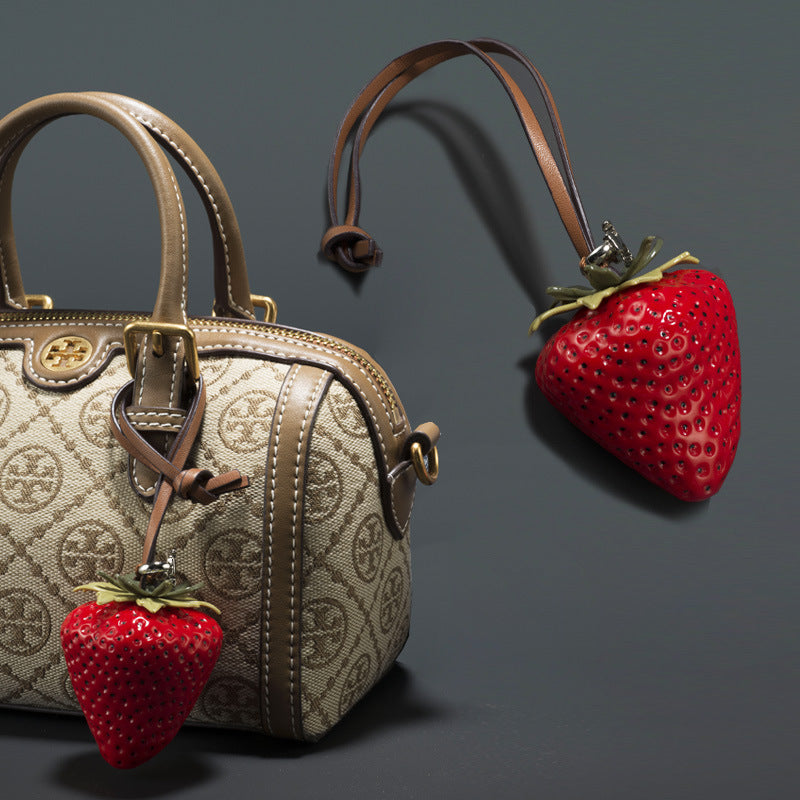 Strawberry Keychain – Red & Pink | Sweet Leather Charm Accessory
