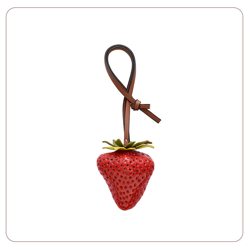 Strawberry Keychain – Red & Pink | Sweet Leather Charm Accessory